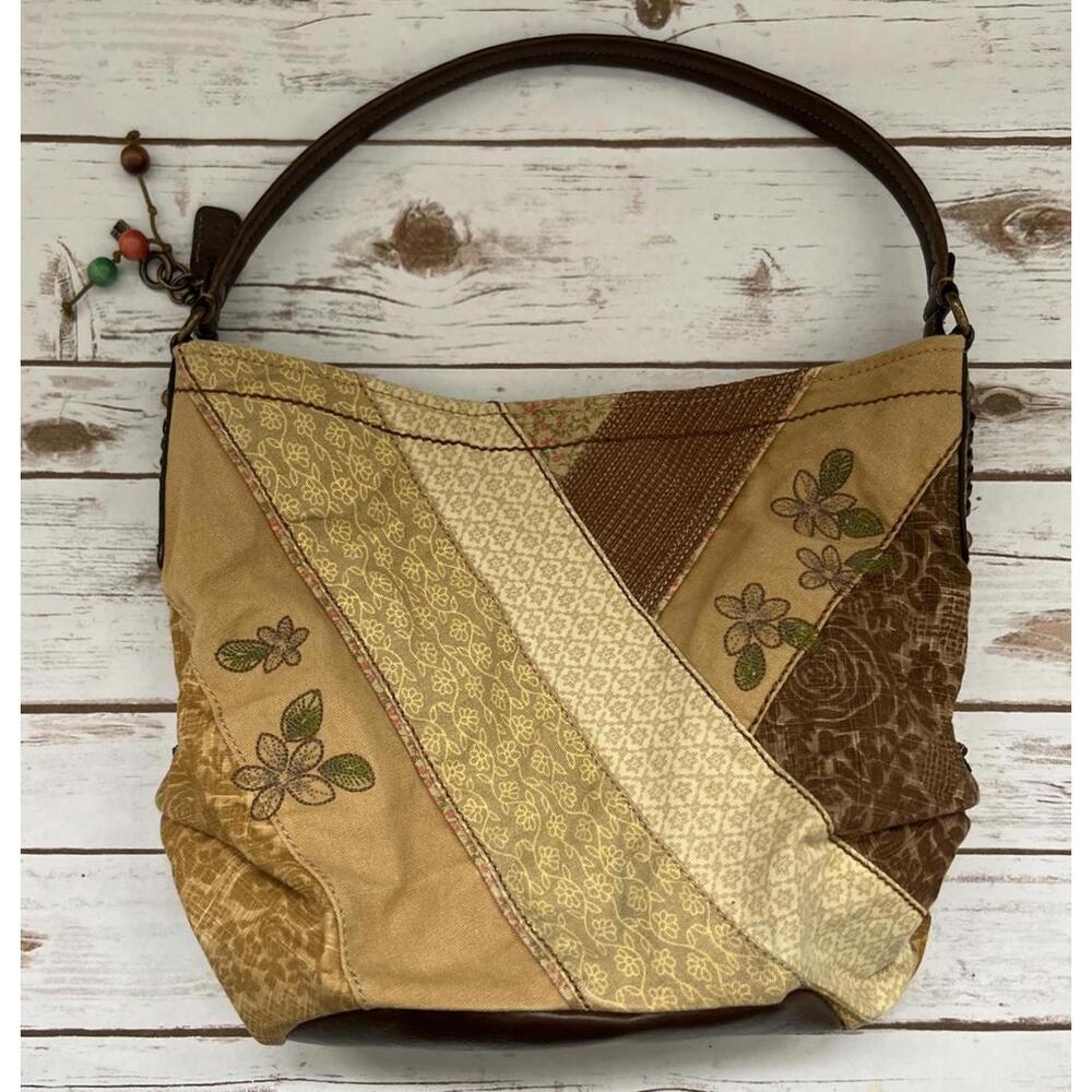 Fossil Boho Patchwork Shoulder Bag With Beaded Lo… - image 1